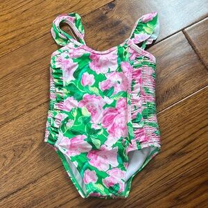 Janie and Jack Pink and Green Floral One Piece Swimsuit